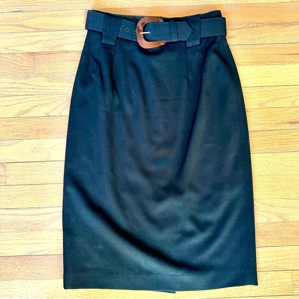 Sexy Vintage Pinup Black Pencil Skirt with Tortoise Belt Size 6